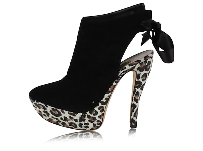 Autre Marque Zapatos de tacón negros de ante de leopardo Nylon  ref.360535