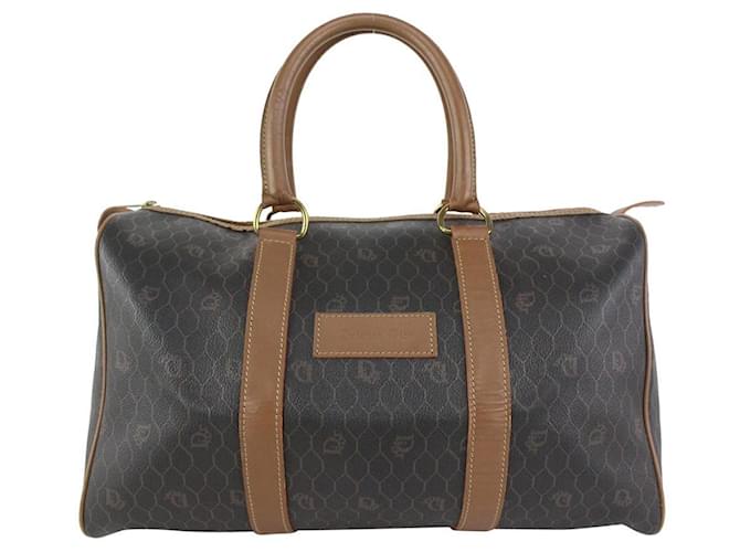 Autre Marque Dior Black x Brown Monogram Trotter Honeycomb Boston Bag Duffle Leather  ref.360617