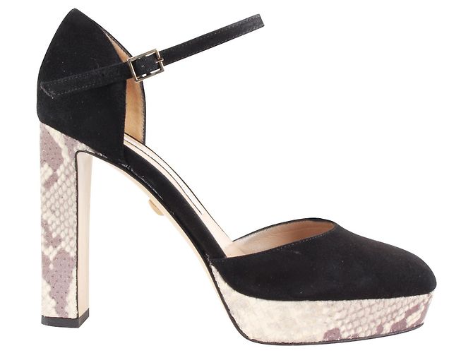 Diane Von Furstenberg Black Suede With Python Pattern Pumps