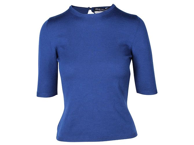Salvatore Ferragamo Blauer klassischer Pullover Marineblau Wolle