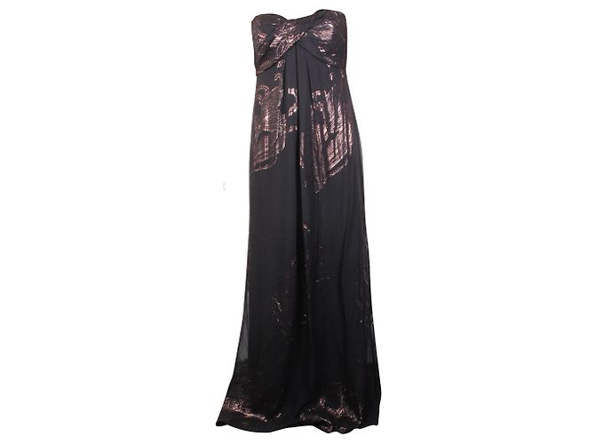 Nicole Miller Maxikleid aus Seide in Metallic-Optik Schwarz