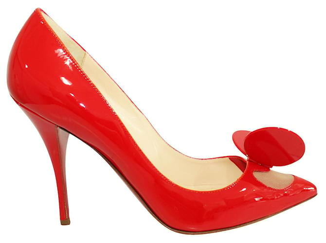 Christian Louboutin Sapatos de couro envernizado Madame Mouse Vermelho  ref.360856