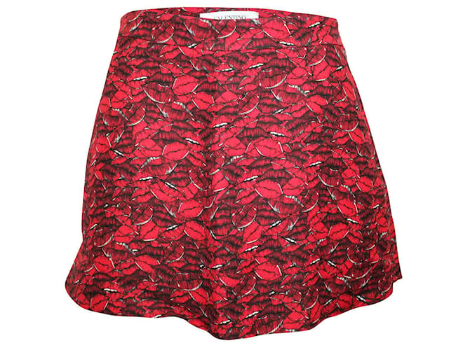 Valentino Falda pantalón roja con estampado de labios Lana  ref.360857