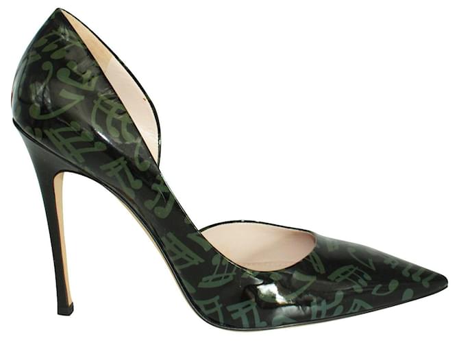 Miu Miu Dark Green Pointed Toe Heels with Musical Notes Print Leather  ref.360867