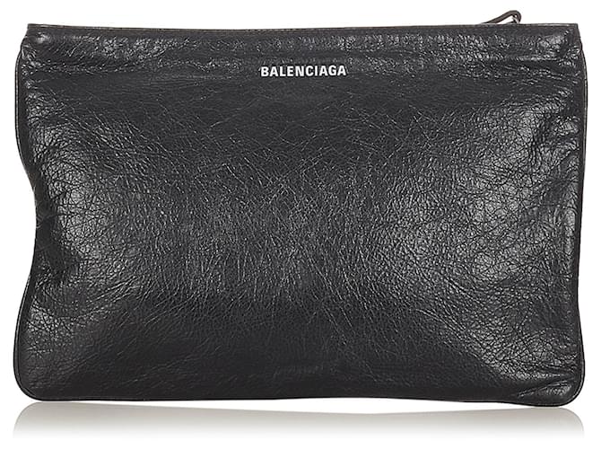 Balenciaga Black Leather Clutch Bag Pony-style calfskin  ref.360951