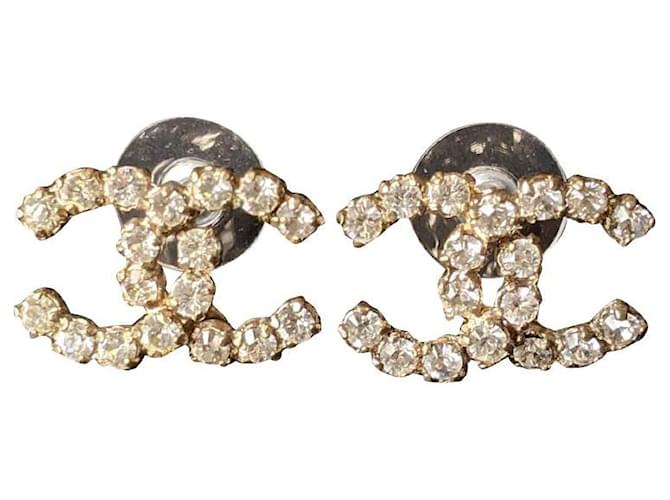 Chanel CC 04V Vintage Logo Crystal GHW Coco Mark Earrings Box Golden Metal  ref.361036 - Joli Closet