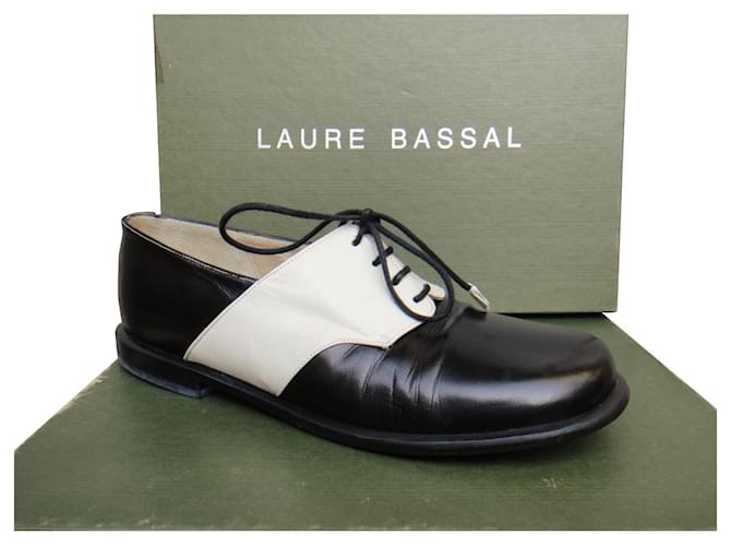 Autre Marque Laure Bassal derbies 37 Black White Leather  ref.361072