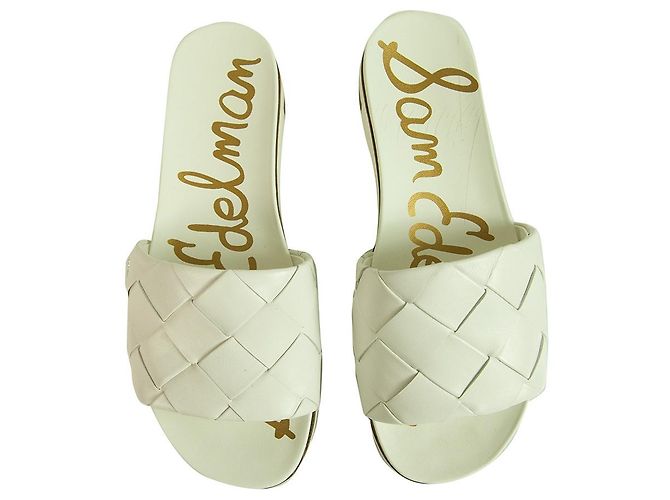 Sam Edelman Adaley White Braided Leather Rubber Sole Slides Sandals Flat Shoes sz 7