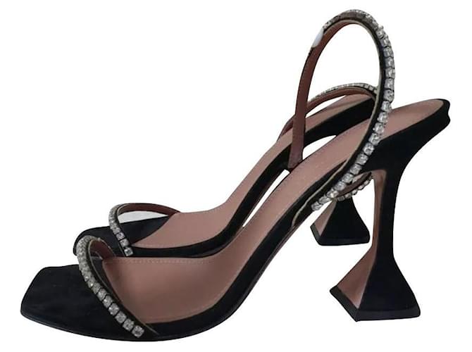 Amina Muaddi Jade crystal-embellished suede sandals Sz.38 Black  ref.361150