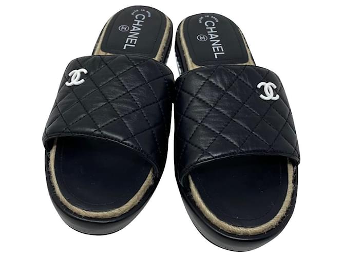 Cambon Chanel Sandálias Preto Couro  ref.361210
