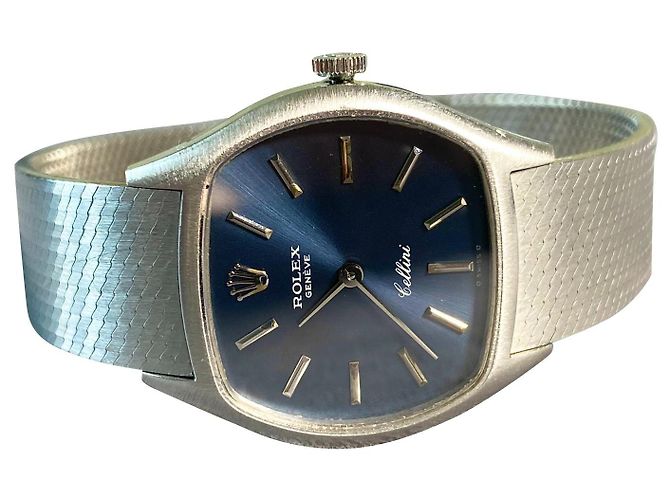 Rolex Cellini 3805 Orologio in Oro Bianco Quadrante Blu Navy Argento