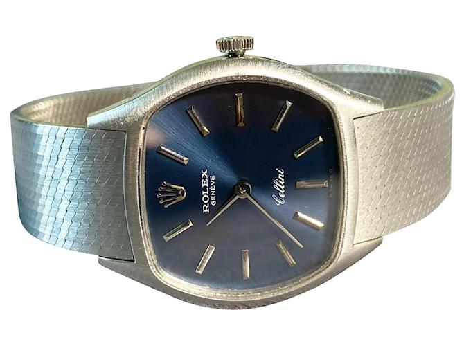 Rolex Cellini 3805 Silvery Navy blue White gold  ref.361229