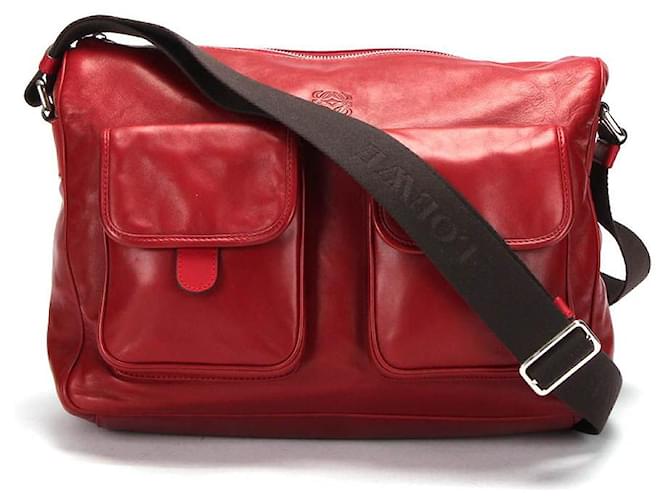 Loewe Leather Messenger Bag Red  ref.361447