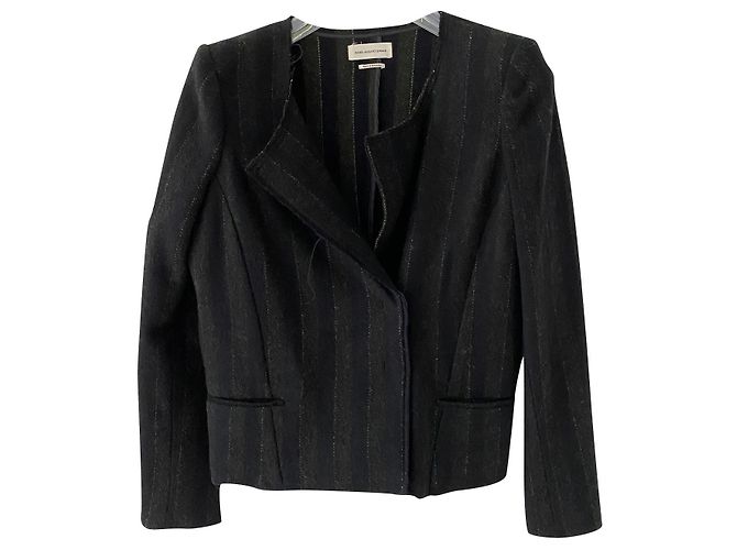 Isabel Marant Etoile giacca corta in lana a righe blu navy e kaki