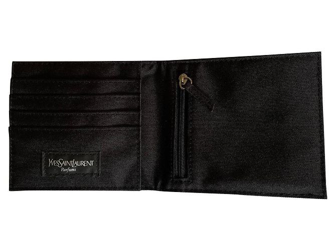 Yves Saint Laurent Black Leather and Canvas Wallet 