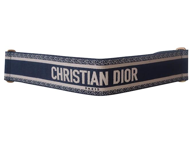 Dior Book cinturão Azul Fora de branco Couro Lona  ref.361802