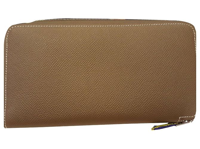 Portafoglio Hermès in pelle grigio talpa e seta viola Beige