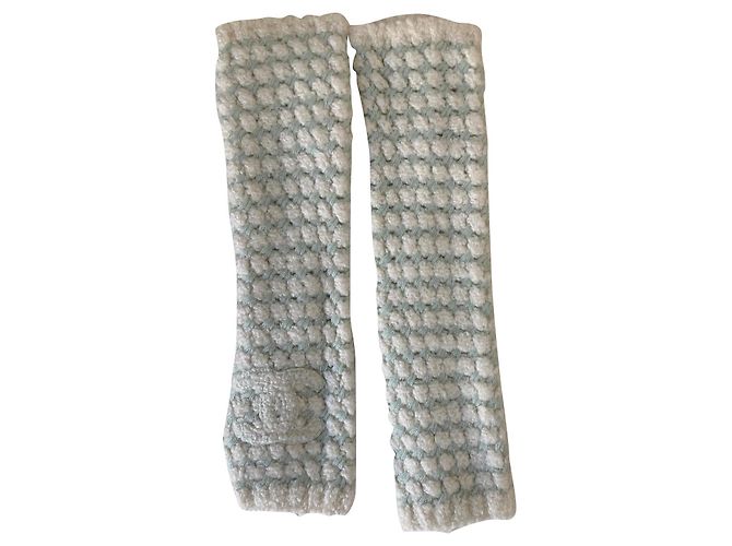 Chanel Handschuhe Weiß Grün Wolle