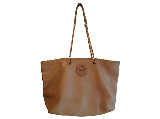 Beige Tory Burch shopper with fixed chain and internal magnetic closure Leather  ref.361875