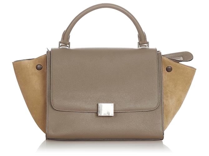 Céline Celine Brown Small Trapeze Leather Satchel Taupe Suede Pony-style calfskin  ref.362031