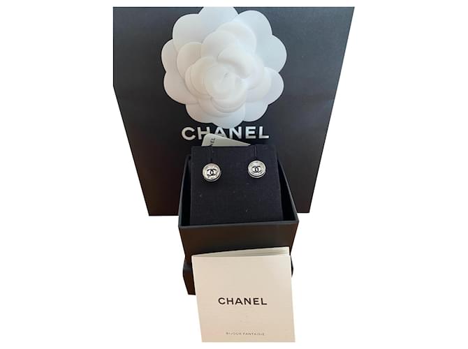 Chanel rhinestone earrings Silver hardware Steel  ref.362202