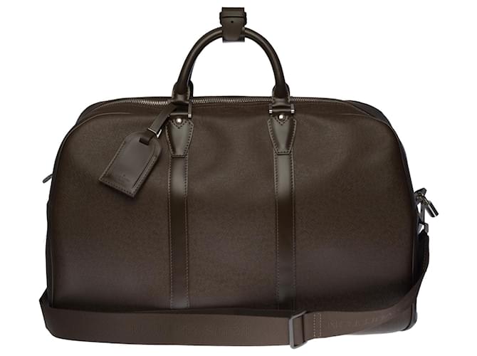 Louis Vuitton Très Chic sac de voyage "Kendall" en cuir taiga marron et tissu marron, garniture en métal argenté  ref.362351
