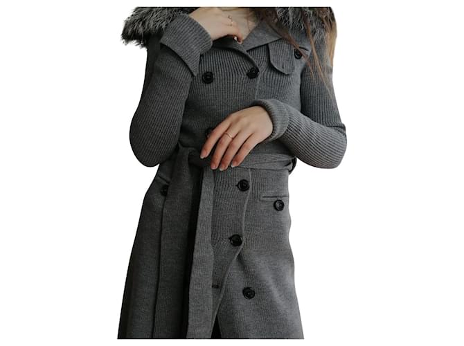 Christian Dior Galliano Dior 2010 combined knitted wool coat Grey