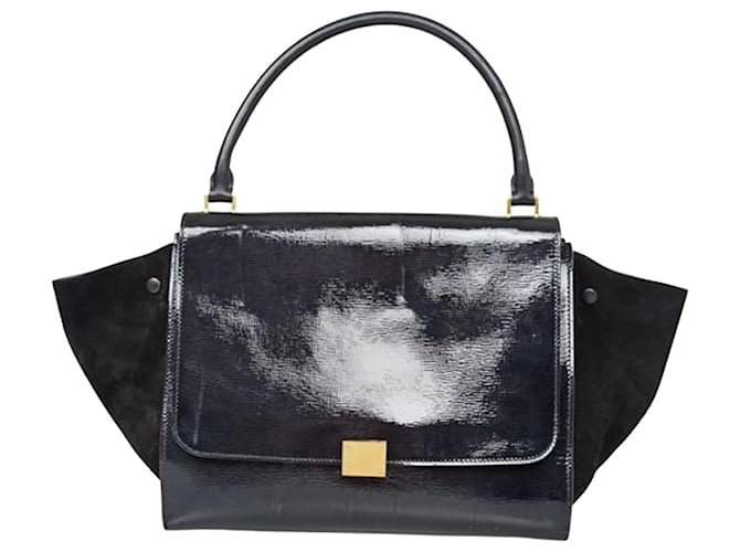 Céline Celine Black Trapeze Leather Handbag Suede Patent leather  ref.362408