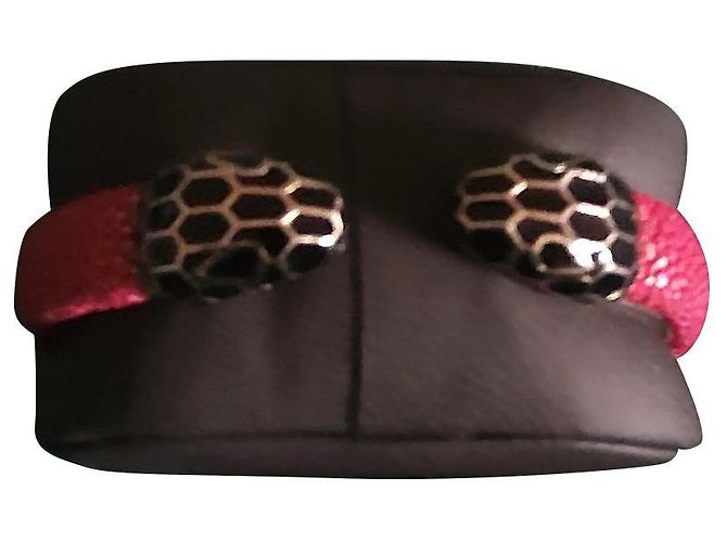 Autre Marque Bracciale BULGARI in zigrino rosa scuro e metallo Argento