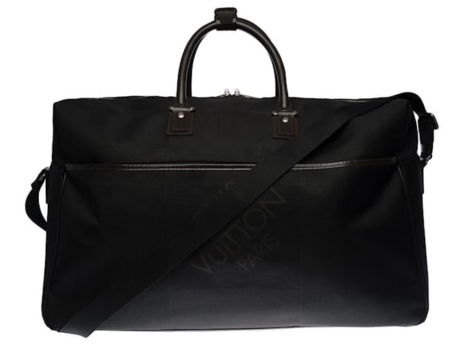 Bolsa de viaje Louis Vuitton con bandolera en lona negra y herrajes metálicos plateados Negro Lienzo  ref.362684