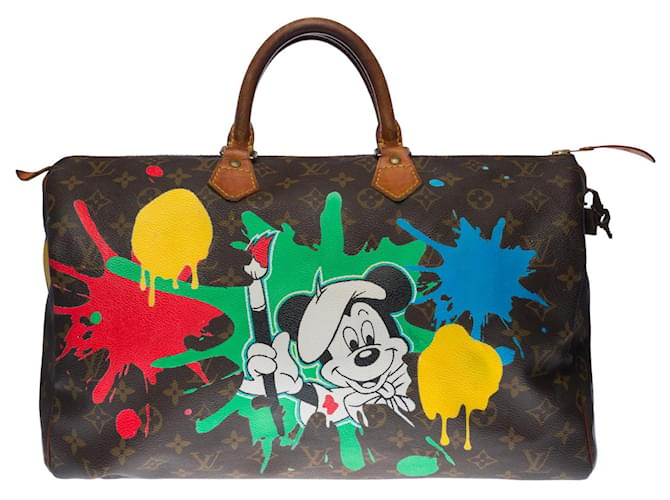 Speedy Louis Vuitton borsa veloce 40 in tela monogramma marrone personalizzata "Art is Beautiful"  ref.362691