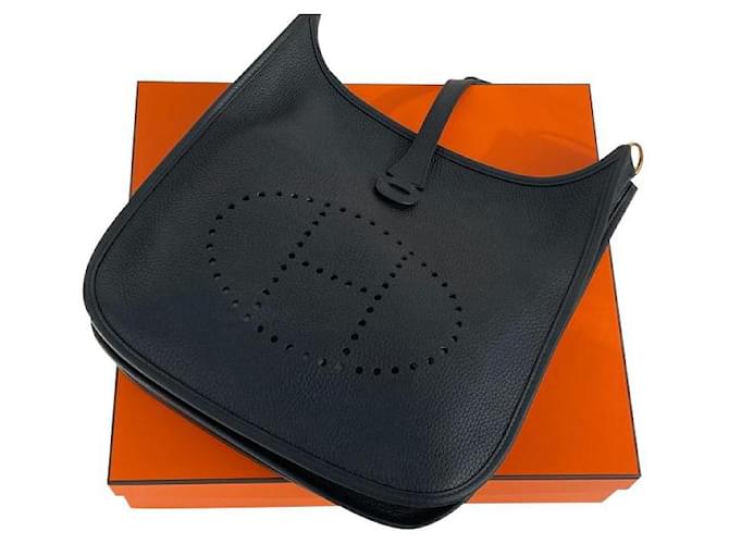 Hermes Evelyne 29 PM, Black With Gold Hardware, Preowned In Box