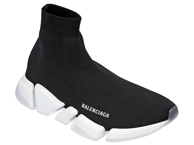 Men's Balenciaga Speed Sneaker With White Sole Black Polyester