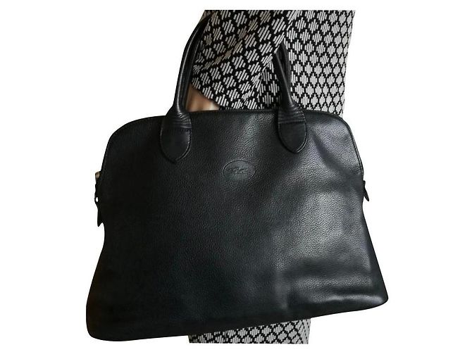 Borsa a mano Longchamp in pelle martellata nera Nero