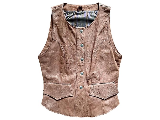 Christian Lacroix Lederweste aus geprägtem Leder braun