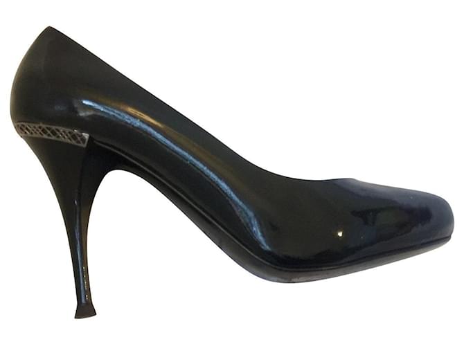 Burberry schwarze Lack-Heels mit silbernem Filigran Lackleder  ref.363151