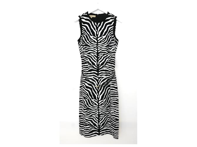 Michael Kors Zebra Print Belted Dress Black Rayon  ref.363589