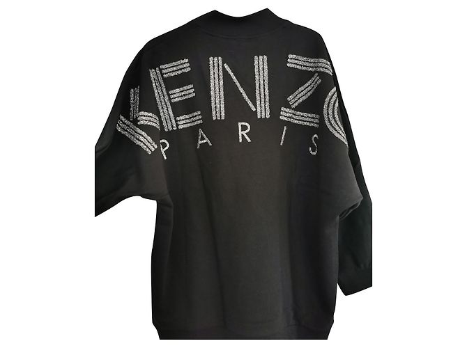 Schwarzes Sweatshirt mit gesticktem KENZO-Logo Silber Golden