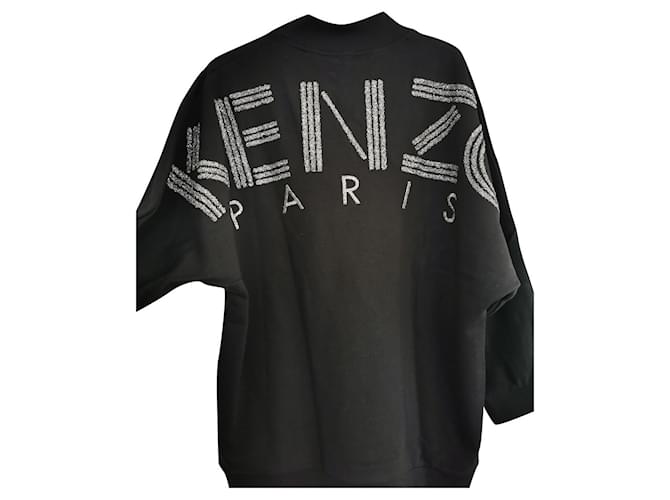Black sweatshirt with KENZO embroidered logo Silvery Golden Cotton Elastane  ref.363637