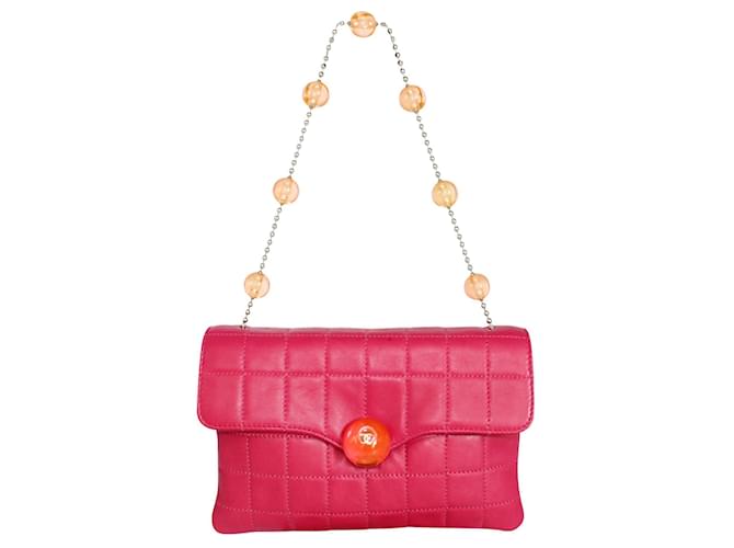 Chanel Bolso de mano "CC" vintage de piel de cordero rosa Choco Bar  ref.363698