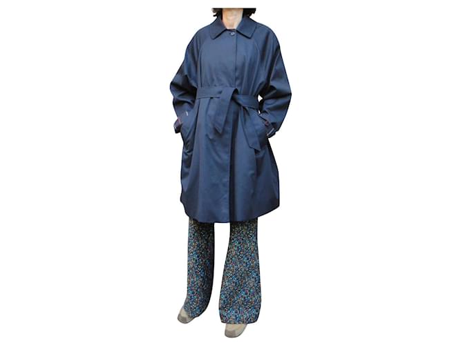 Regenmantel Frau Burberry Vintage Größe 36/38 Marineblau Baumwolle Polyester  ref.363737