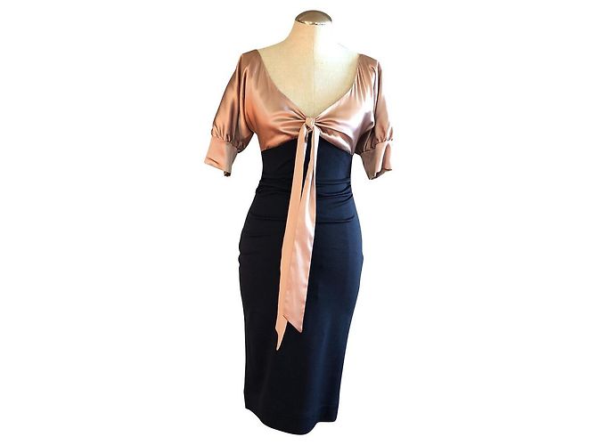 Diane Von Furstenberg Abito DvF vintage Kitt in seta e lana Nero Carne