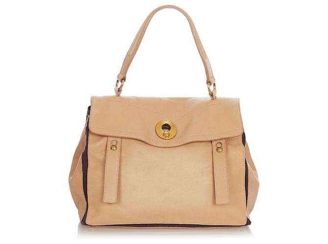 Yves Saint Laurent YSL Brown Muse Two Leather Satchel Beige Pony-style calfskin  ref.363764