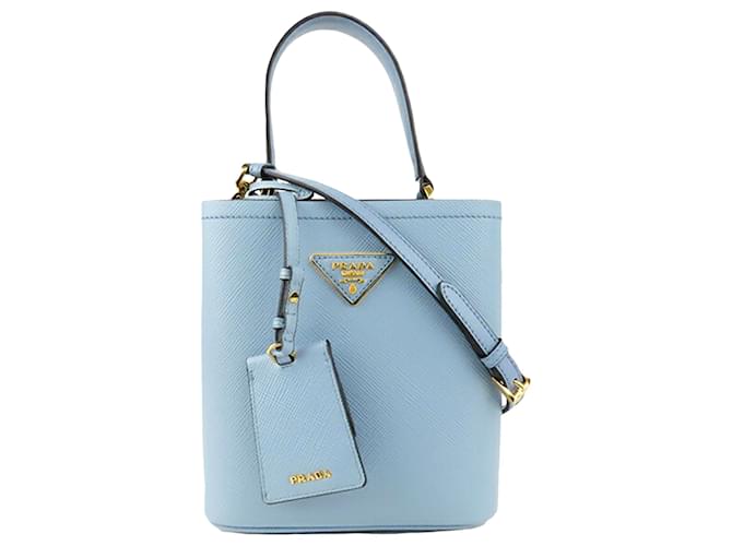 Prada Bucket Bag Saffiano Leather Gold-tone Blue in Saffiano