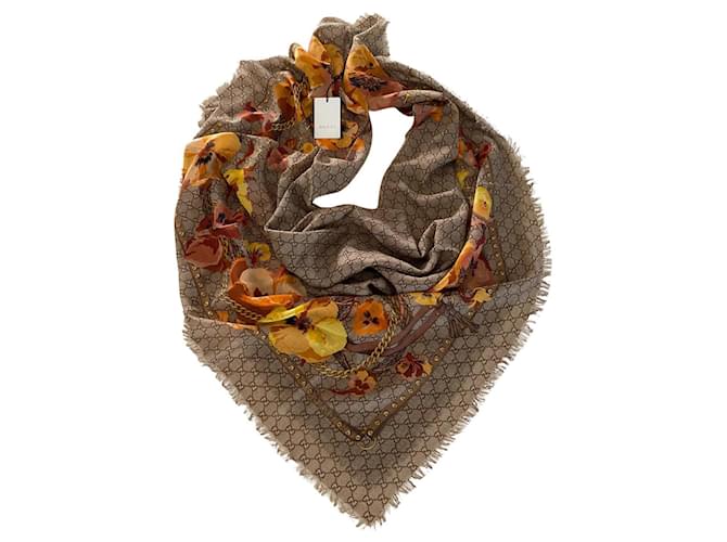 Gucci BLOOMS shawl Multiple colors Mustard Wool  ref.363870