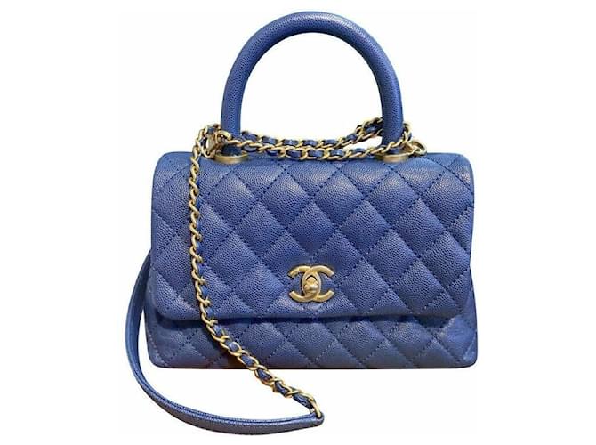 Pequena bolsa de couro Chanel Coco Handle caviar Azul  ref.364008