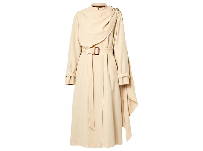 GUCCI Trench-coat drapé en laine superposé avec ceinture Beige  ref.364133