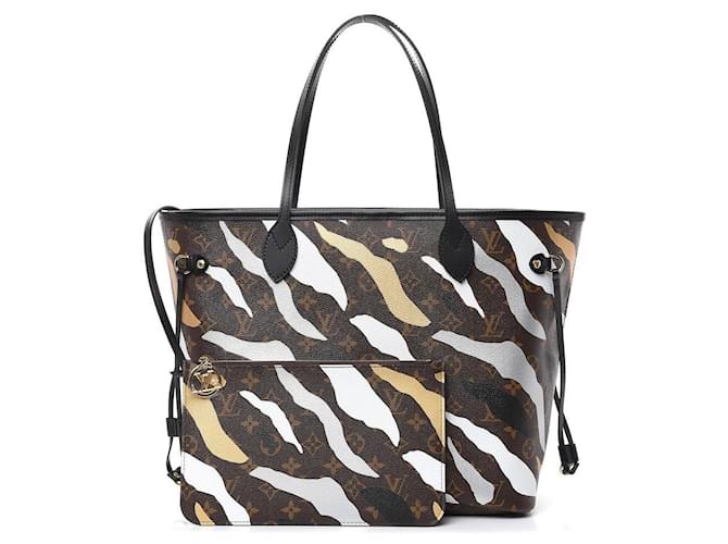 Louis Vuitton Camo Stripe LVxLOL Monogram Neverfull MM Tote Bag with Pouch Leather  ref.364370