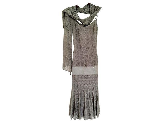 Chanel grey lace effect stole scarf Silvery Bronze