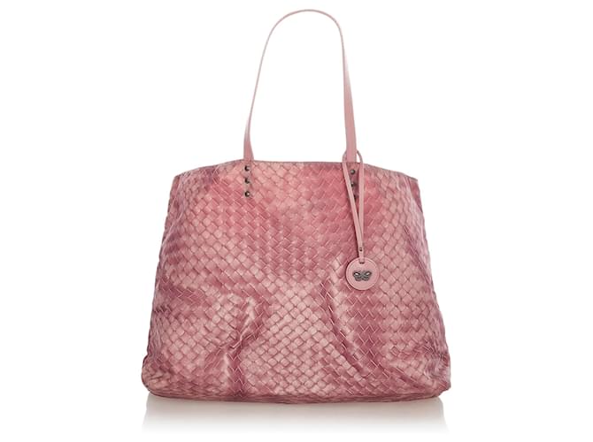 Bottega Veneta Pink Intrecciolusion Nylon Tote Bag Leather Pony